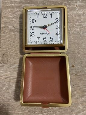 Vintage Westclox Folding Travel Alarm Clock - Gold & Brown Untested